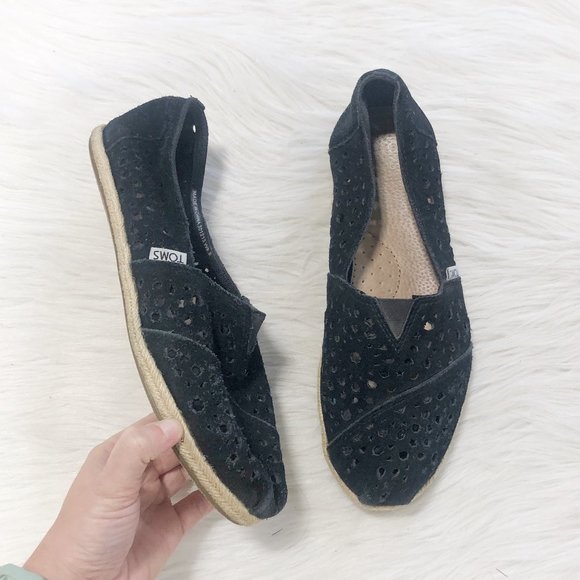 Toms Shoes - TOMS Suede Classic Perforated Black Loafer SZ 9.5